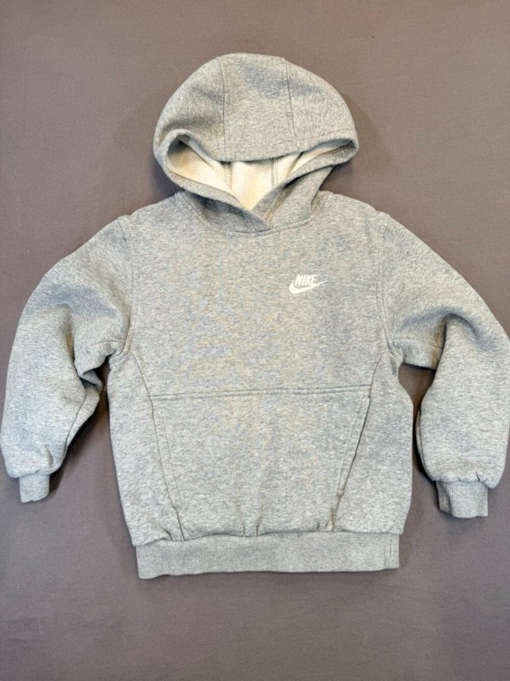 Nike Kids Grey Hoodie Pullover Logo Long Sleeve Sweatshirt Athletic Youth Small